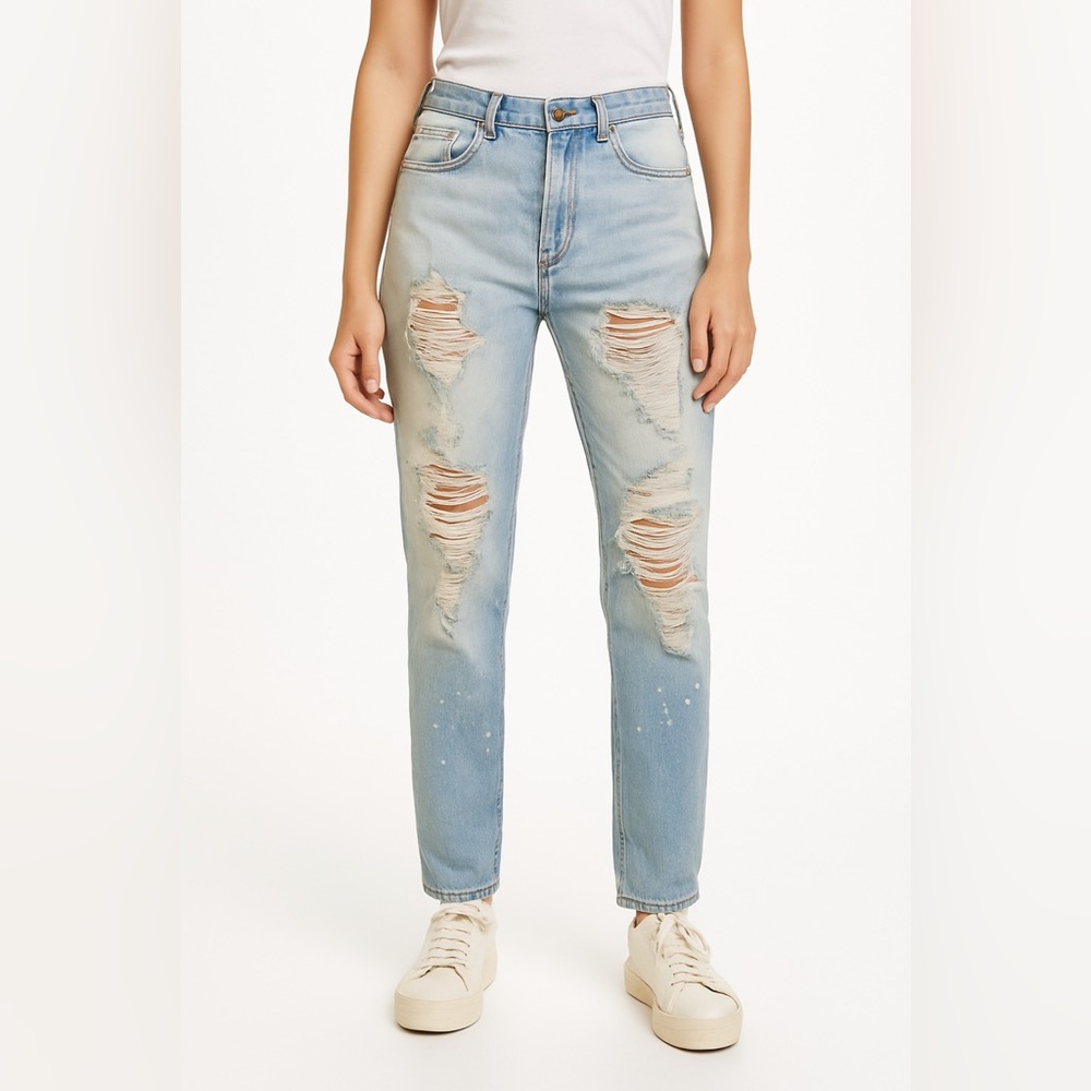 Mango Light Wash Distressed Jeans Women’s Size 4 Straight Leg Ripped Denim